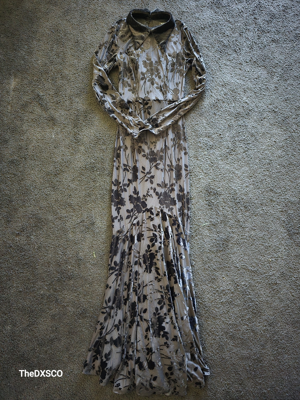 Witchwood Maxi Mermaid Mesh And Velvet Floral Dress With Corset Back